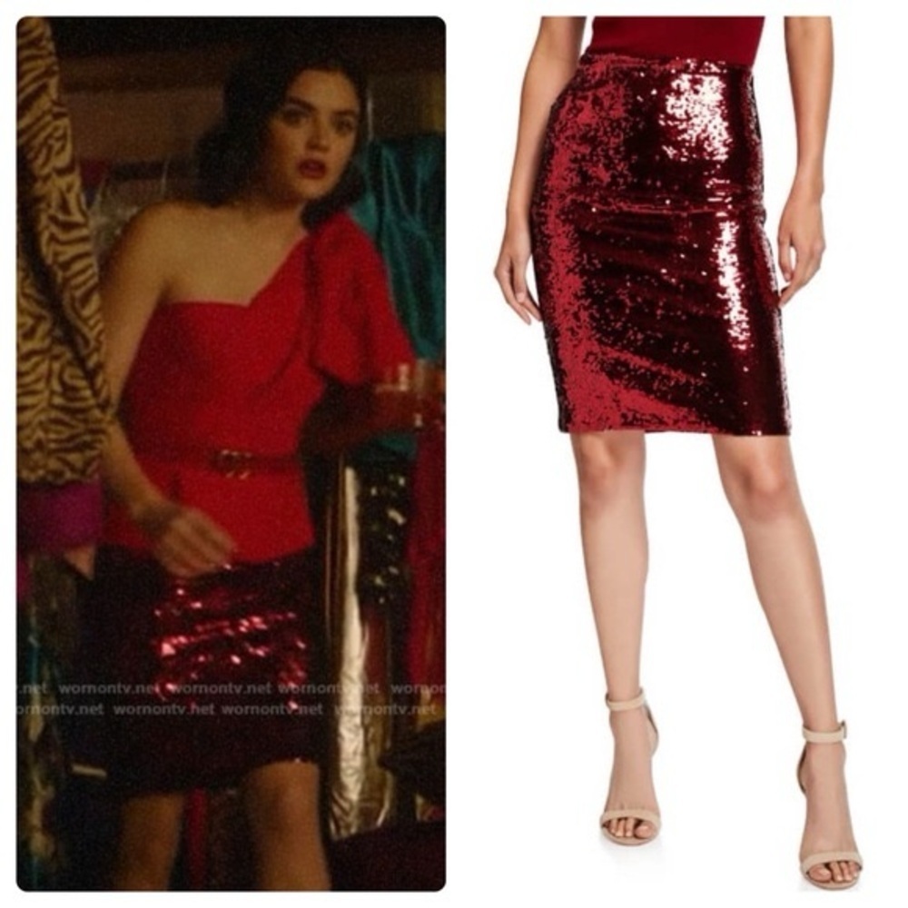 Alice + Olivia Burgundy Y2K Sequin Pencil Skirt Size 4